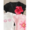 image:imageRoseSeek Girls Shirts 3 Packs Graphic Tees Vacation Hibiscus Top Crewneck Short Sleeve Cute Tops Summer Slim Fit T ShirtFloral Print Multicolor