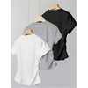 image:imageRoseSeek Girls Shirts 3 Packs Graphic Tees Vacation Hibiscus Top Crewneck Short Sleeve Cute Tops Summer Slim Fit T ShirtGrey White Black