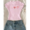 image:imageRoseSeek Girls Shirts 3 Packs Graphic Tees Vacation Hibiscus Top Crewneck Short Sleeve Cute Tops Summer Slim Fit T ShirtHot Pink White