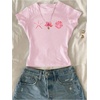 image:imageRoseSeek Girls Shirts 3 Packs Graphic Tees Vacation Hibiscus Top Crewneck Short Sleeve Cute Tops Summer Slim Fit T ShirtMulticolor