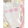image:imageRoseSeek Girls Shirts 3 Packs Graphic Tees Vacation Hibiscus Top Crewneck Short Sleeve Cute Tops Summer Slim Fit T ShirtMulticolor Blue and Pink