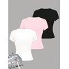 image:imageRoseSeek Girls Shirts 3 Packs Graphic Tees Vacation Hibiscus Top Crewneck Short Sleeve Cute Tops Summer Slim Fit T ShirtPink Black White