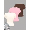 image:imageRoseSeek Girls Shirts 3 Packs Graphic Tees Vacation Hibiscus Top Crewneck Short Sleeve Cute Tops Summer Slim Fit T ShirtPink Brown White