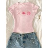 image:imageRoseSeek Girls Shirts 3 Packs Graphic Tees Vacation Hibiscus Top Crewneck Short Sleeve Cute Tops Summer Slim Fit T ShirtPink White Black