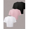 image:imageRoseSeek Girls Shirts 3 Packs Graphic Tees Vacation Hibiscus Top Crewneck Short Sleeve Cute Tops Summer Slim Fit T ShirtPink White Black
