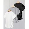 image:imageRoseSeek Girls Shirts 3 Packs Graphic Tees Vacation Hibiscus Top Crewneck Short Sleeve Cute Tops Summer Slim Fit T ShirtPure White Grey Black