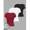 image:imageRoseSeek Girls Shirts 3 Packs Graphic Tees Vacation Hibiscus Top Crewneck Short Sleeve Cute Tops Summer Slim Fit T ShirtRed Black White