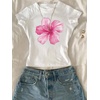 image:imageRoseSeek Girls Shirts 3 Packs Graphic Tees Vacation Hibiscus Top Crewneck Short Sleeve Cute Tops Summer Slim Fit T ShirtWhite Light and Hot Pink