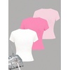 image:imageRoseSeek Girls Shirts 3 Packs Graphic Tees Vacation Hibiscus Top Crewneck Short Sleeve Cute Tops Summer Slim Fit T ShirtWhite Light and Hot Pink