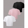 image:imageRoseSeek Girls Shirts 3 Packs Graphic Tees Vacation Hibiscus Top Crewneck Short Sleeve Cute Tops Summer Slim Fit T ShirtWhite Pink Black