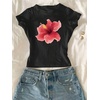 image:imageRoseSeek Girls Shirts 3 Packs Graphic Tees Vacation Hibiscus Top Crewneck Short Sleeve Cute Tops Summer Slim Fit T ShirtWhite Pink Black