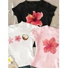 image:imageRoseSeek Girls Shirts 3 Packs Graphic Tees Vacation Hibiscus Top Crewneck Short Sleeve Cute Tops Summer Slim Fit T ShirtWhite Pink Black