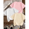 image:imageRoseSeek Girls Shirts 3 Packs Star Butterfly Graphic Tees Crew Neck Short Sleeve T Shirt Casual TopsPink White Beige