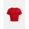 image:imageRoseSeek Girls Short Sleeve Ruched Tee Tops Basic Crew Neck Slim Fit T Shirts with Hair TiesRed