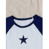 image:imageRoseSeek Girls Star Patchwork Color Block Crop Tops Short Sleeve Crew Neck Ribbed T ShirtsBlue
