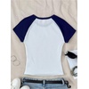 image:imageRoseSeek Girls Star Patchwork Color Block Crop Tops Short Sleeve Crew Neck Ribbed T ShirtsBlue