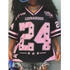image:imageRoseSeek Girls Y2K Mesh Oversized Jersey Tops Number Star Graphic Tees Vintage V Neck T ShirtsBlack and Pink