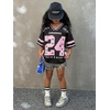 image:imageRoseSeek Girls Y2K Mesh Oversized Jersey Tops Number Star Graphic Tees Vintage V Neck T ShirtsBlack and Pink