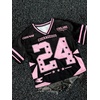 image:imageRoseSeek Girls Y2K Mesh Oversized Jersey Tops Number Star Graphic Tees Vintage V Neck T ShirtsBlack and Pink