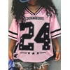image:imageRoseSeek Girls Y2K Mesh Oversized Jersey Tops Number Star Graphic Tees Vintage V Neck T ShirtsPink