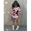 image:imageRoseSeek Girls Y2K Mesh Oversized Jersey Tops Number Star Graphic Tees Vintage V Neck T ShirtsPink