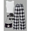 image:imageRoseSeek Girls Y2K Outfits 2 Piece Star Graphic Tank Tops and Plaid Wide Leg Pants Clothing SetsBlack and White