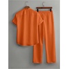 image:imageRoseSeek Mens 2 Piece Beach Vacation Linen Outfits Button Down Short Sleeve Shirts and Straight Leg Pants SetOrange