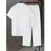image:imageRoseSeek Mens 2 Piece Linen Sets Short Sleeve Button Down Shirts Drawstring High Waisted Pants Vacation OutfitsWhite