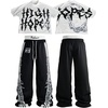 image:imageRoseSeek Mens 2 Piece Outfits Streetwear Graphic Tees and Sweatpants Set Going Out Hippop ClothesBlack and White