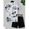 image:imageRoseSeek Mens 2 Piece Outfits Tropical Graphic Short Sleeve TShirt and Drawstring Waist Shorts SetsBlack and White