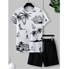 image:imageRoseSeek Mens 2 Piece Outfits Tropical Graphic Short Sleeve TShirt and Drawstring Waist Shorts SetsBlack and White