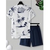 image:imageRoseSeek Mens 2 Piece Outfits Tropical Graphic Short Sleeve TShirt and Drawstring Waist Shorts SetsBlue White