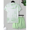 image:imageRoseSeek Mens 2 Piece Outfits Tropical Graphic Short Sleeve TShirt and Drawstring Waist Shorts SetsGreen and White
