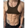 image:imageRoseSeek Mens 2 Piece Set Ribbed Knit Tank Top Fitted Cut Out Crop Tops Summer Undershirts Club WearCoffee Brown