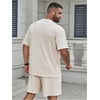 image:imageRoseSeek Mens Big and Tall 2 Piece Summer Outfits Textured Drop Shoulder T Shirt and Short Sets TracksuitApricot White