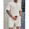 image:imageRoseSeek Mens Big and Tall 2 Piece Summer Outfits Textured Drop Shoulder T Shirt and Short Sets TracksuitApricot White