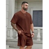 image:imageRoseSeek Mens Big and Tall 2 Piece Summer Outfits Textured Drop Shoulder T Shirt and Short Sets TracksuitBrown