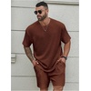 image:imageRoseSeek Mens Big and Tall 2 Piece Summer Outfits Textured Drop Shoulder T Shirt and Short Sets TracksuitBrown