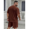 image:imageRoseSeek Mens Big and Tall 2 Piece Summer Outfits Textured Drop Shoulder T Shirt and Short Sets TracksuitBrown