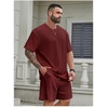 image:imageRoseSeek Mens Big and Tall 2 Piece Summer Outfits Textured Drop Shoulder T Shirt and Short Sets TracksuitBurgundy