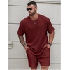 image:imageRoseSeek Mens Big and Tall 2 Piece Summer Outfits Textured Drop Shoulder T Shirt and Short Sets TracksuitBurgundy