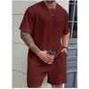 image:imageRoseSeek Mens Big and Tall 2 Piece Summer Outfits Textured Drop Shoulder T Shirt and Short Sets TracksuitBurgundy