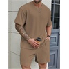image:imageRoseSeek Mens Big and Tall 2 Piece Summer Outfits Textured Drop Shoulder T Shirt and Short Sets TracksuitDark Apricot