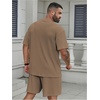 image:imageRoseSeek Mens Big and Tall 2 Piece Summer Outfits Textured Drop Shoulder T Shirt and Short Sets TracksuitDark Apricot