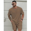 image:imageRoseSeek Mens Big and Tall 2 Piece Summer Outfits Textured Drop Shoulder T Shirt and Short Sets TracksuitDark Apricot