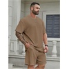 image:imageRoseSeek Mens Big and Tall 2 Piece Summer Outfits Textured Drop Shoulder T Shirt and Short Sets TracksuitDark Apricot