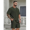 image:imageRoseSeek Mens Big and Tall 2 Piece Summer Outfits Textured Drop Shoulder T Shirt and Short Sets TracksuitDark Green