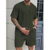 image:imageRoseSeek Mens Big and Tall 2 Piece Summer Outfits Textured Drop Shoulder T Shirt and Short Sets TracksuitDark Green