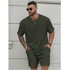 image:imageRoseSeek Mens Big and Tall 2 Piece Summer Outfits Textured Drop Shoulder T Shirt and Short Sets TracksuitDark Green