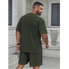 image:imageRoseSeek Mens Big and Tall 2 Piece Summer Outfits Textured Drop Shoulder T Shirt and Short Sets TracksuitDark Green